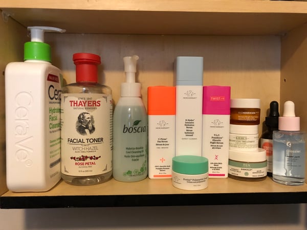 skincare products on shelf
